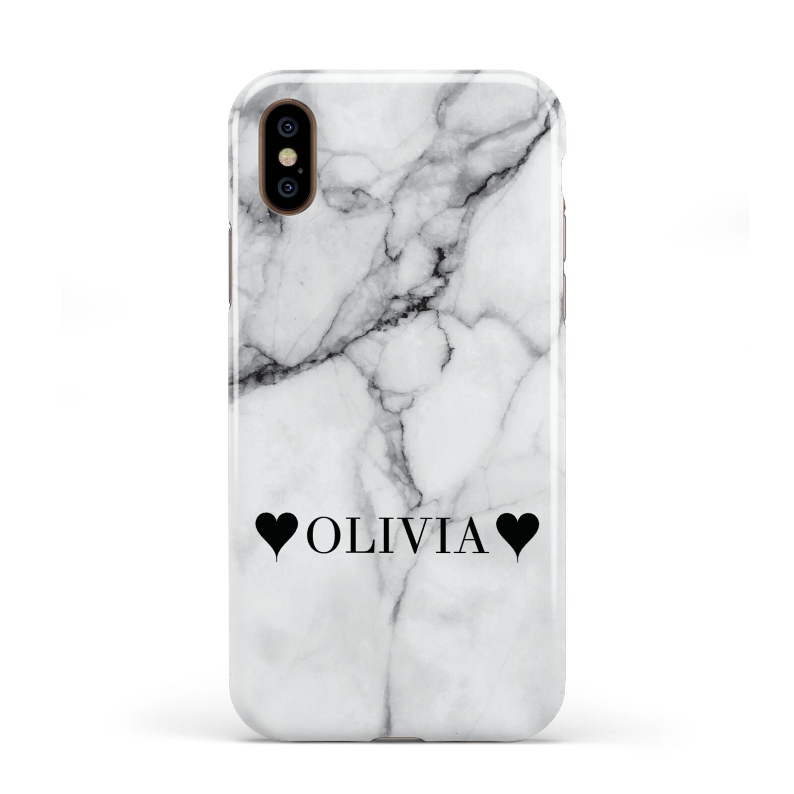 Personalised Love Hearts Marble Name Apple iPhone XS 3D Tough