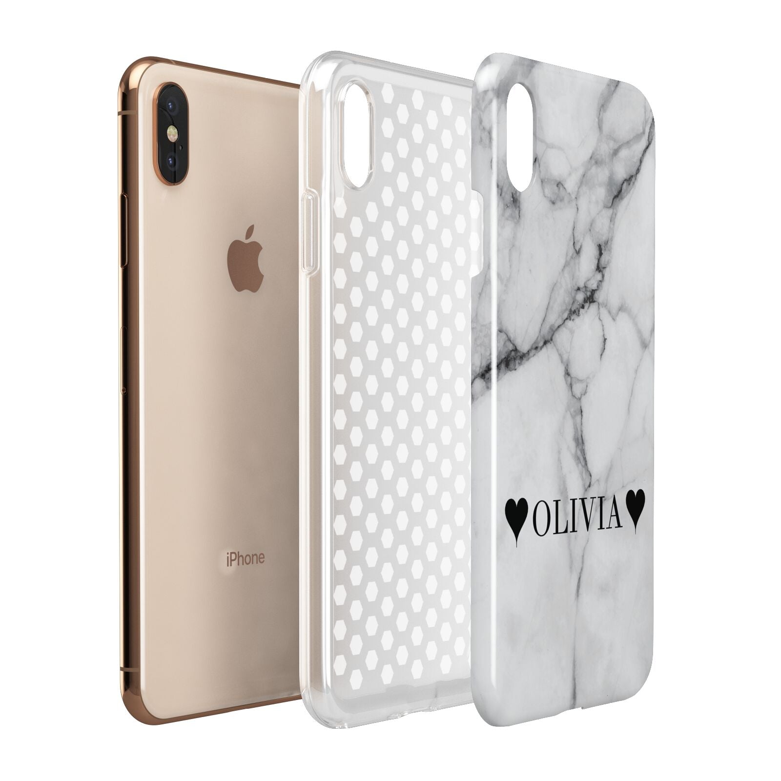 Personalised Love Hearts Marble Name Apple iPhone Xs Max 3D Tough Case Expanded View
