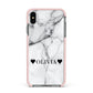 Personalised Love Hearts Marble Name Apple iPhone Xs Max Impact Case Pink Edge on Black Phone