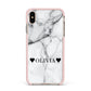Personalised Love Hearts Marble Name Apple iPhone Xs Max Impact Case Pink Edge on Gold Phone
