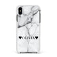 Personalised Love Hearts Marble Name Apple iPhone Xs Max Impact Case White Edge on Black Phone