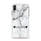 Personalised Love Hearts Marble Name Apple iPhone Xs Max Impact Case White Edge on Gold Phone