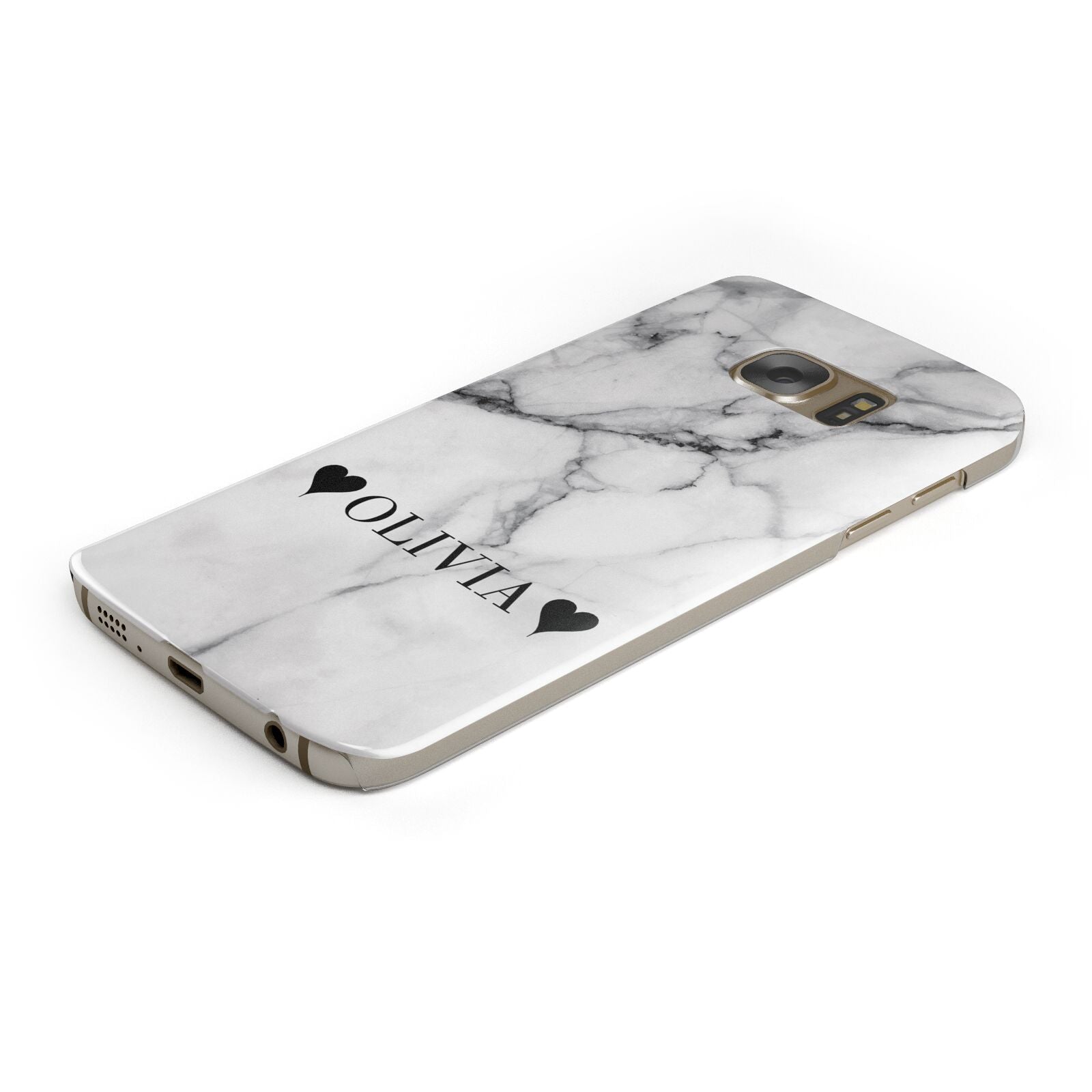 Personalised Love Hearts Marble Name Protective Samsung Galaxy Case Angled Image
