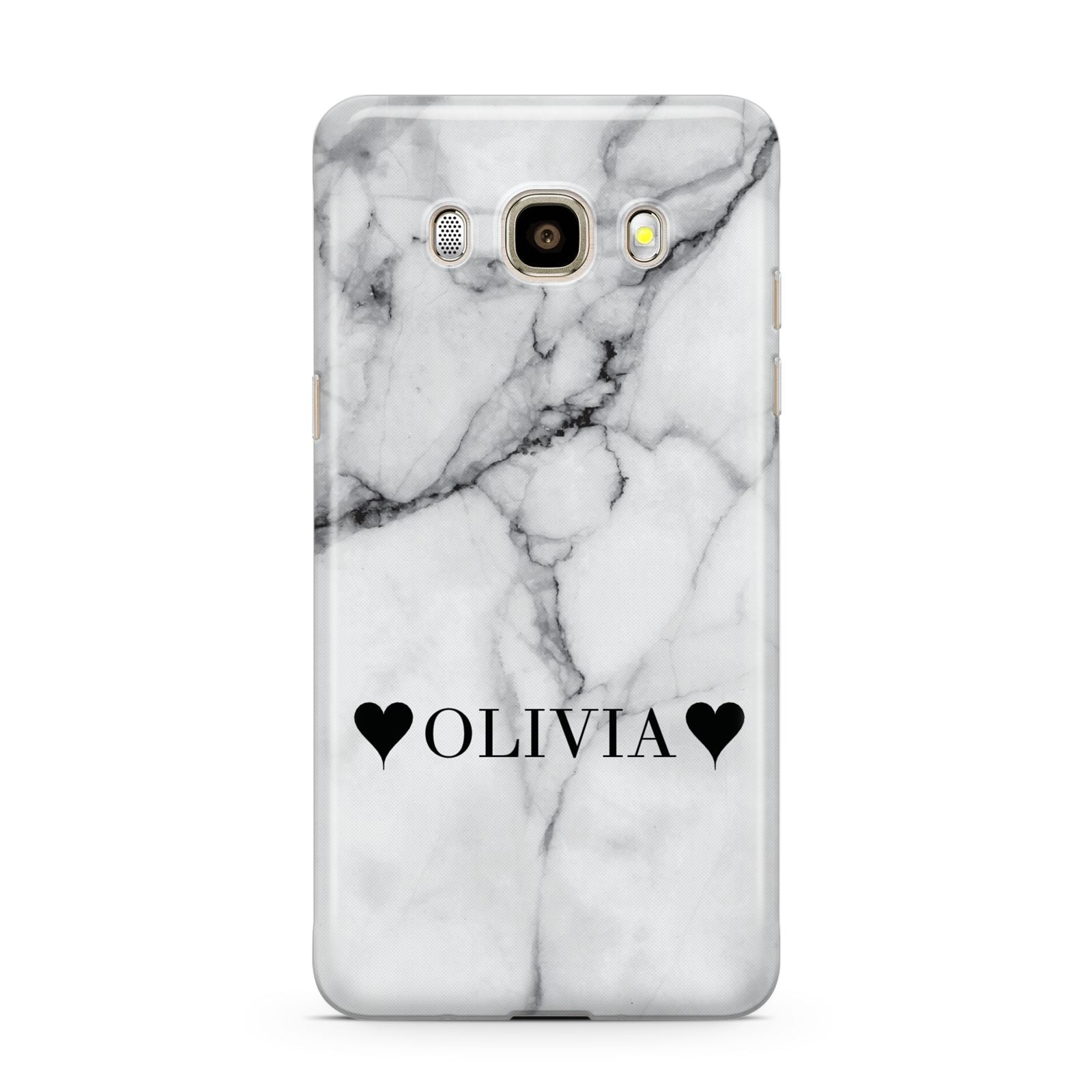 Personalised Love Hearts Marble Name Samsung Galaxy J7 2016 Case on gold phone