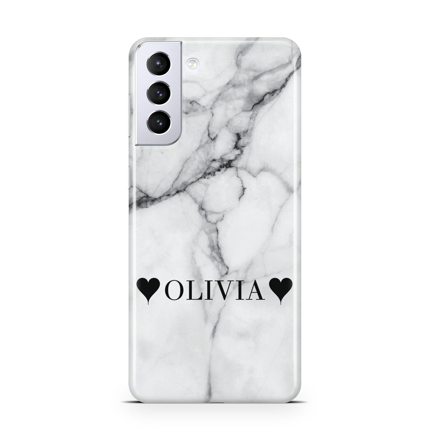 Personalised Love Hearts Marble Name Samsung S21 Plus Case
