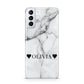 Personalised Love Hearts Marble Name Samsung S21 Plus Phone Case