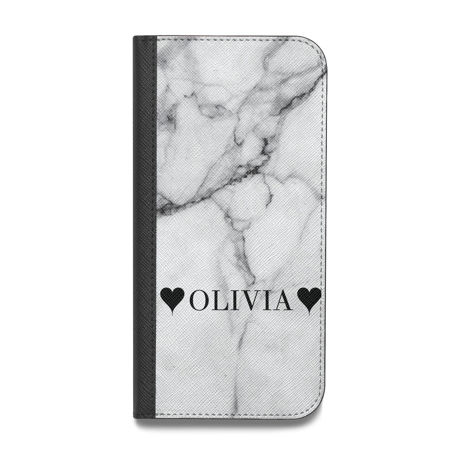 Personalised Love Hearts Marble Name Vegan Leather Flip Samsung Case