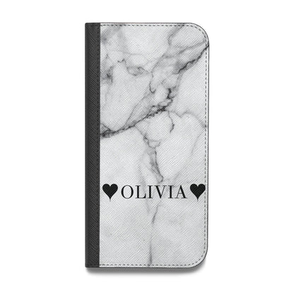 Personalised Love Hearts Marble Name Vegan Leather Flip Samsung Case