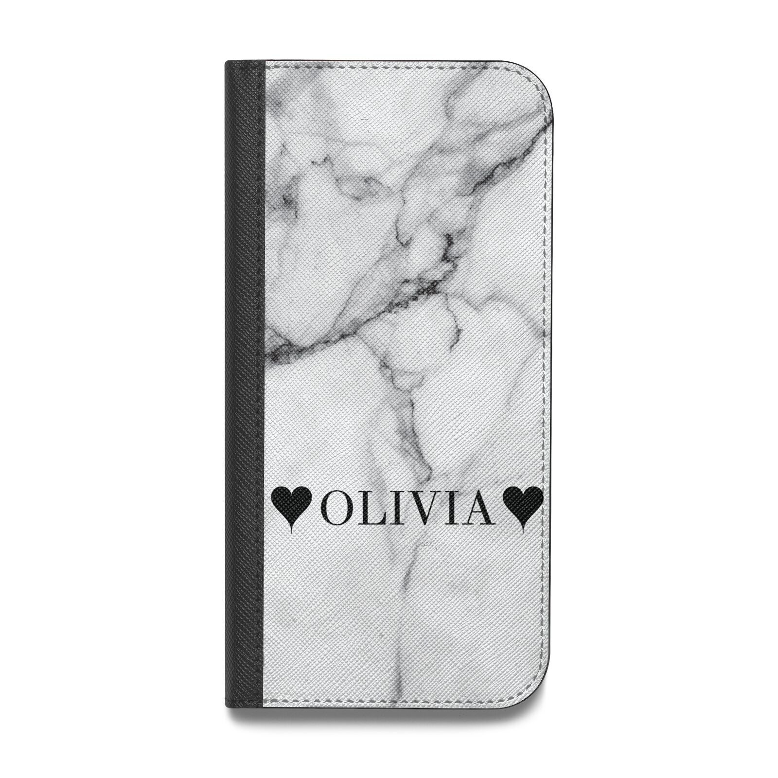 Personalised Love Hearts Marble Name Vegan Leather Flip iPhone Case