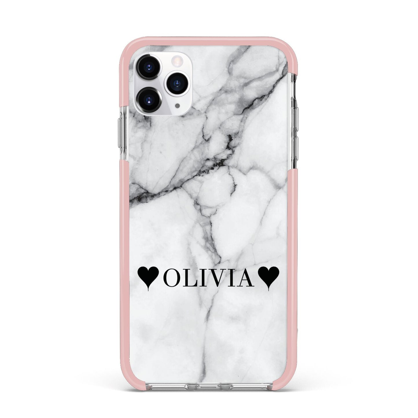 Personalised Love Hearts Marble Name iPhone 11 Pro Max Impact Pink Edge Case