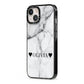 Personalised Love Hearts Marble Name iPhone 13 Black Impact Case Side Angle on Silver phone