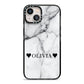 Personalised Love Hearts Marble Name iPhone 13 Black Impact Case on Silver phone