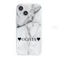 Personalised Love Hearts Marble Name iPhone 13 Mini Clear Bumper Case