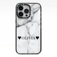 Personalised Love Hearts Marble Name iPhone 13 Pro Black Impact Case on Silver phone