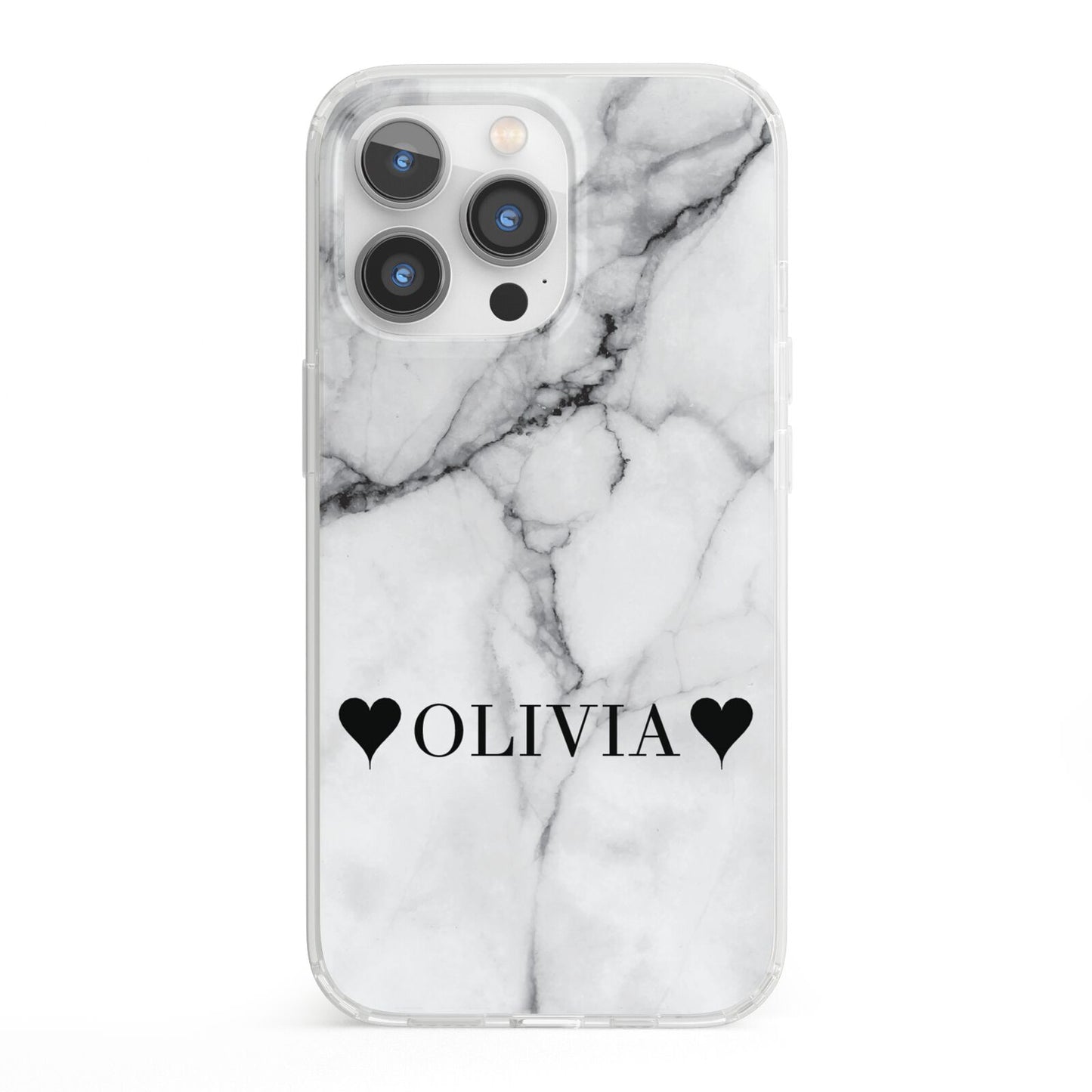 Personalised Love Hearts Marble Name iPhone 13 Pro Clear Bumper Case