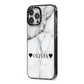 Personalised Love Hearts Marble Name iPhone 13 Pro Max Black Impact Case Side Angle on Silver phone