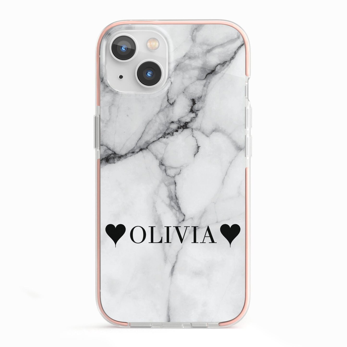 Personalised Love Hearts Marble Name iPhone 13 TPU Impact Case with Pink Edges