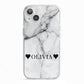 Personalised Love Hearts Marble Name iPhone 13 TPU Impact Case with White Edges