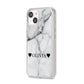 Personalised Love Hearts Marble Name iPhone 14 Clear Tough Case Starlight Angled Image
