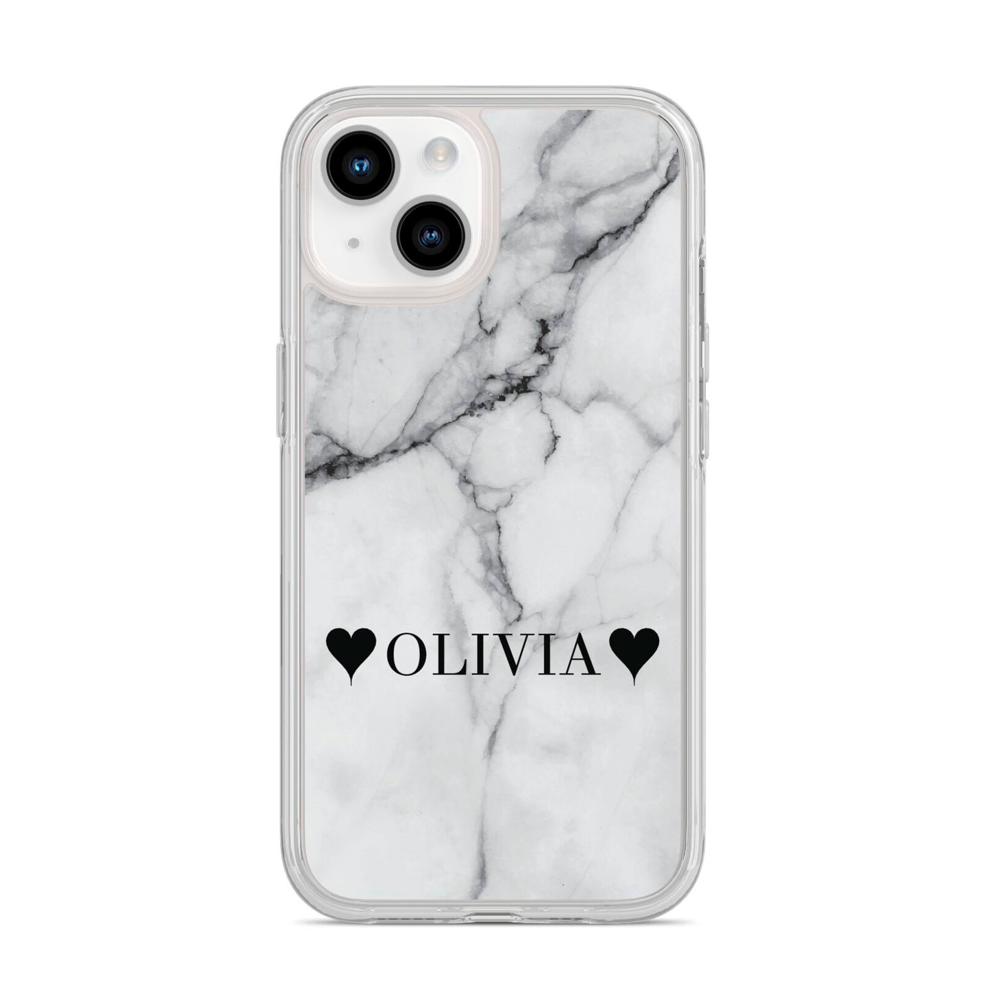 Personalised Love Hearts Marble Name iPhone 14 Clear Tough Case Starlight