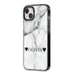 Personalised Love Hearts Marble Name iPhone 14 Plus Black Impact Case Side Angle on Silver phone