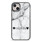 Personalised Love Hearts Marble Name iPhone 14 Plus Black Impact Case on Silver phone