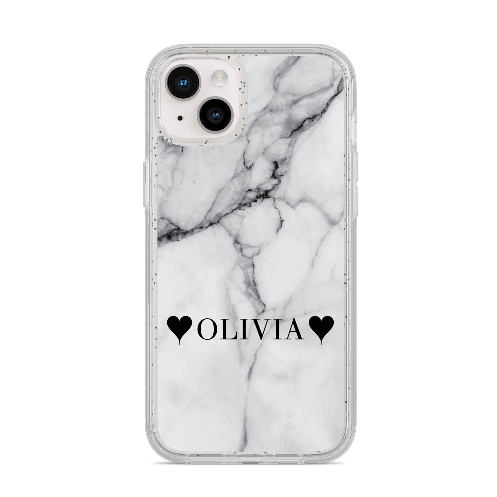 Personalised Love Hearts Marble Name iPhone 14 Plus Glitter Tough Case Starlight