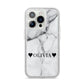 Personalised Love Hearts Marble Name iPhone 14 Pro Glitter Tough Case Silver