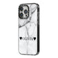 Personalised Love Hearts Marble Name iPhone 14 Pro Max Black Impact Case Side Angle on Silver phone