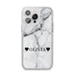 Personalised Love Hearts Marble Name iPhone 14 Pro Max Glitter Tough Case Silver