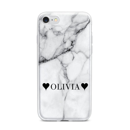 Personalised Love Hearts Marble Name iPhone 7 Bumper Case on Silver iPhone