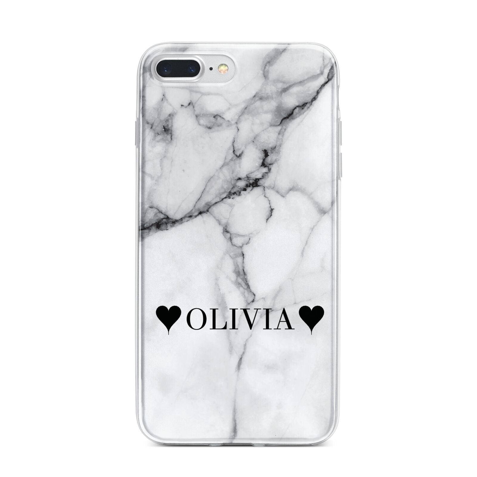 Personalised Love Hearts Marble Name iPhone 7 Plus Bumper Case on Silver iPhone