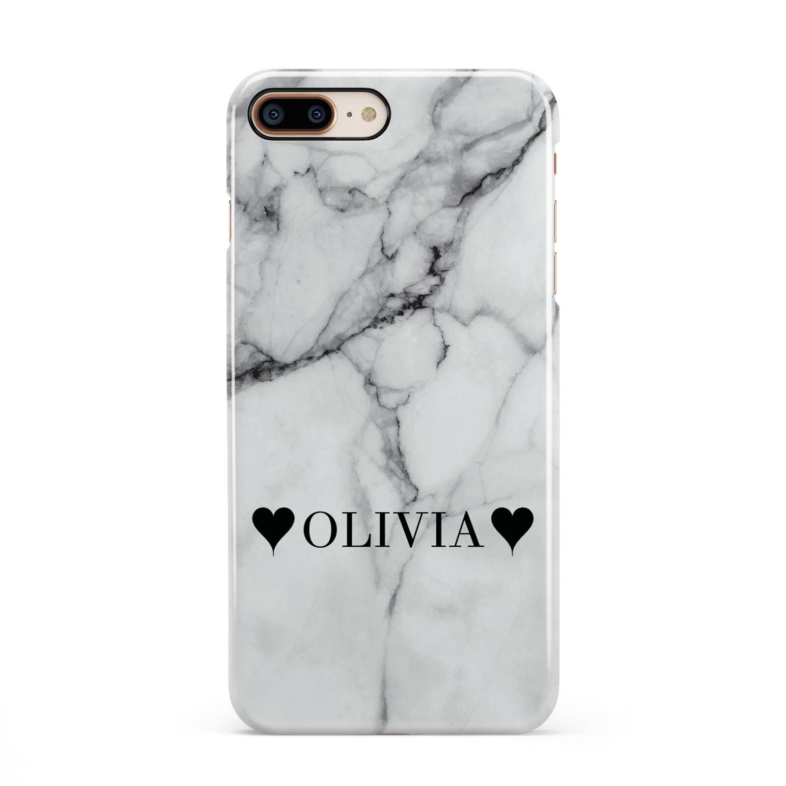 Personalised Love Hearts Marble Name iPhone 8 Plus 3D Snap Case on Gold Phone