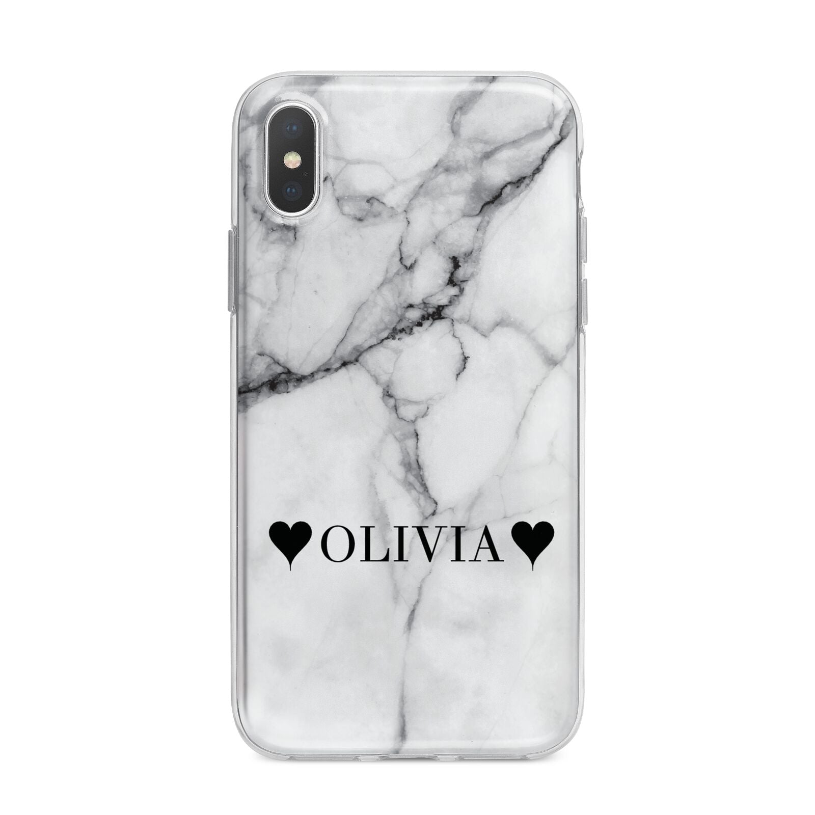 Personalised Love Hearts Marble Name iPhone X Bumper Case on Silver iPhone Alternative Image 1