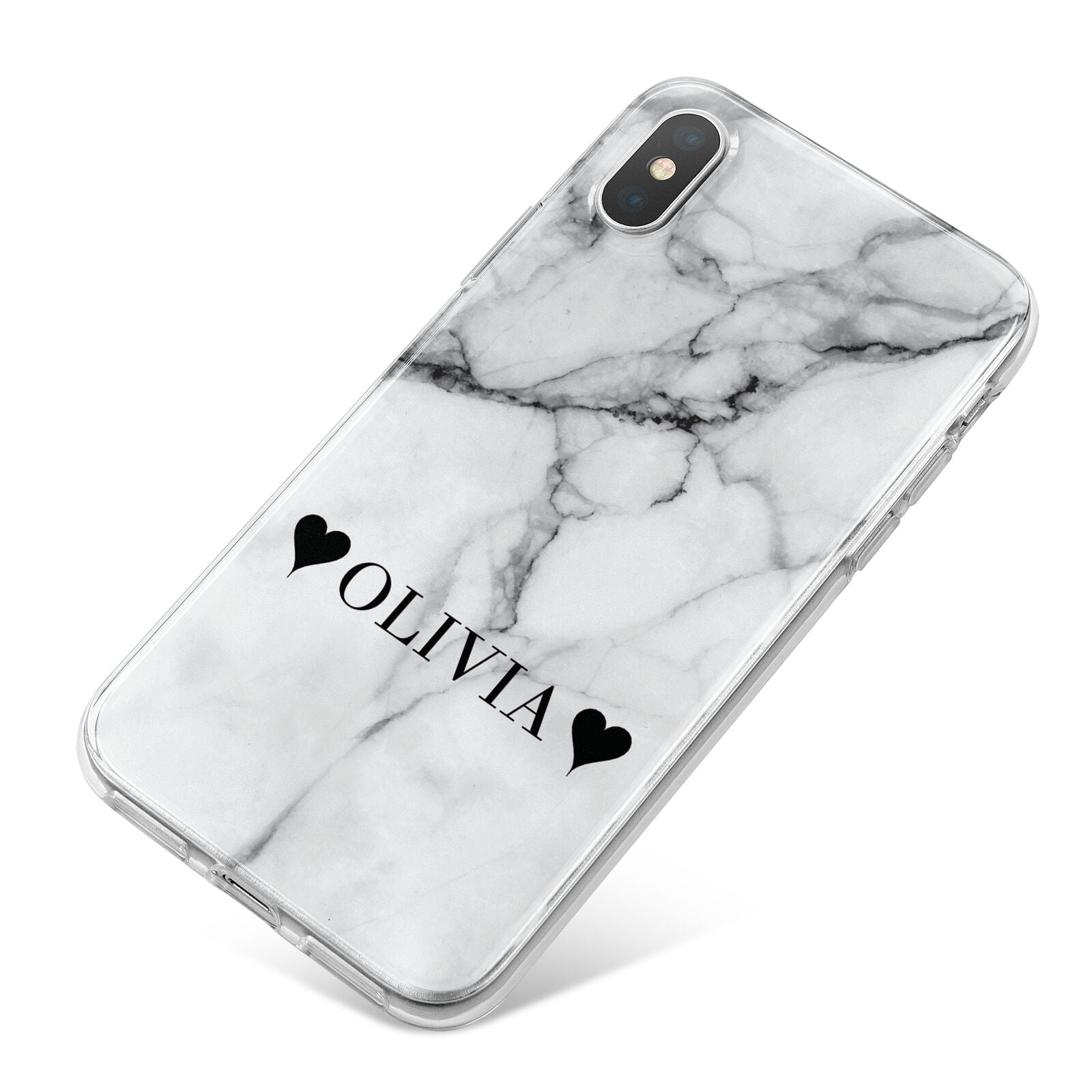 Personalised Love Hearts Marble Name iPhone X Bumper Case on Silver iPhone