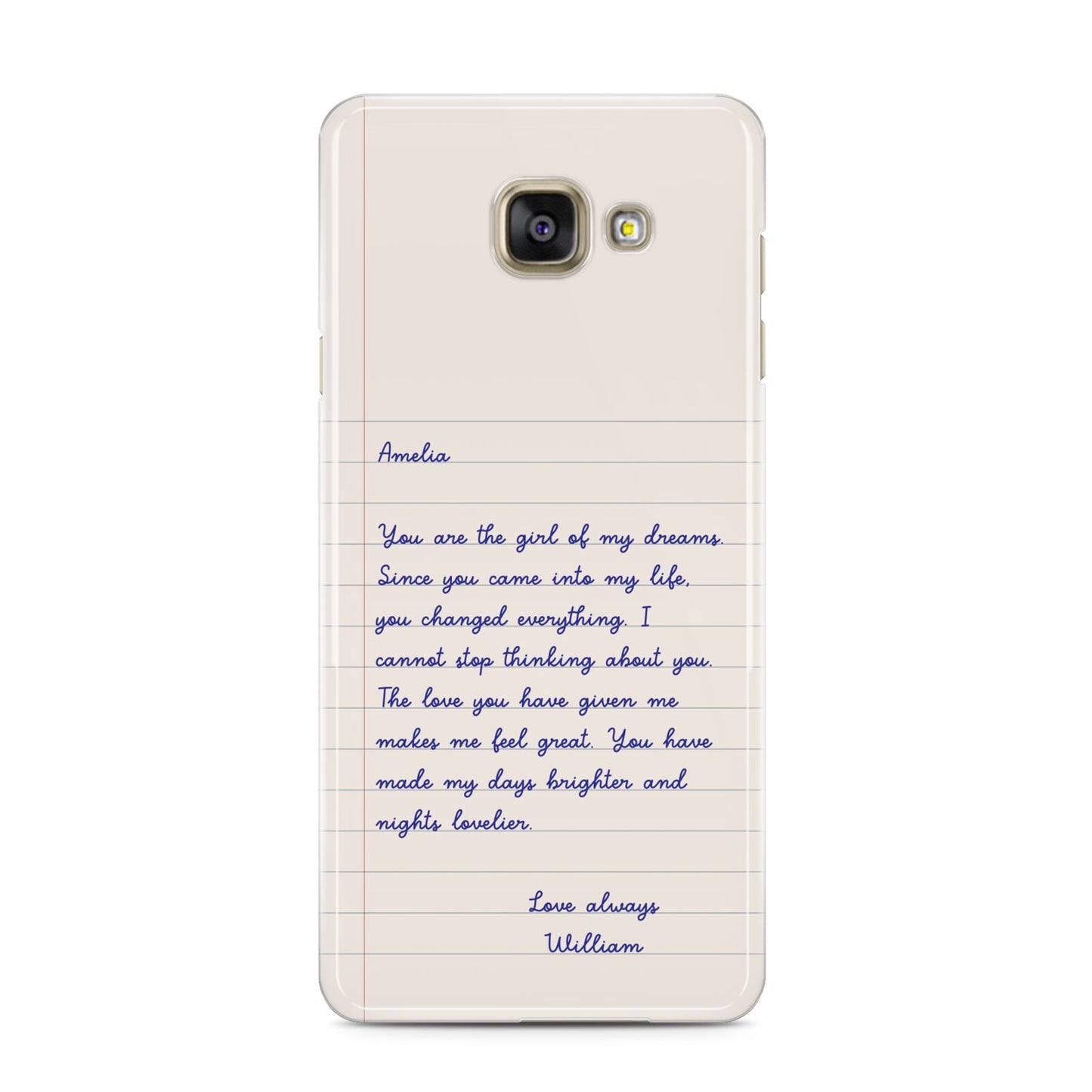Personalised Love Letter Samsung Galaxy A3 2016 Case on gold phone