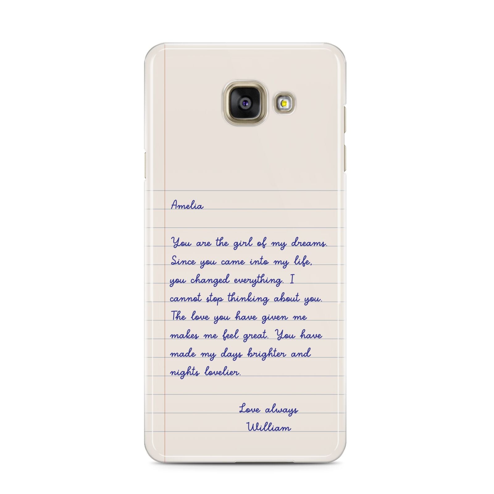 Personalised Love Letter Samsung Galaxy A3 2016 Case on gold phone