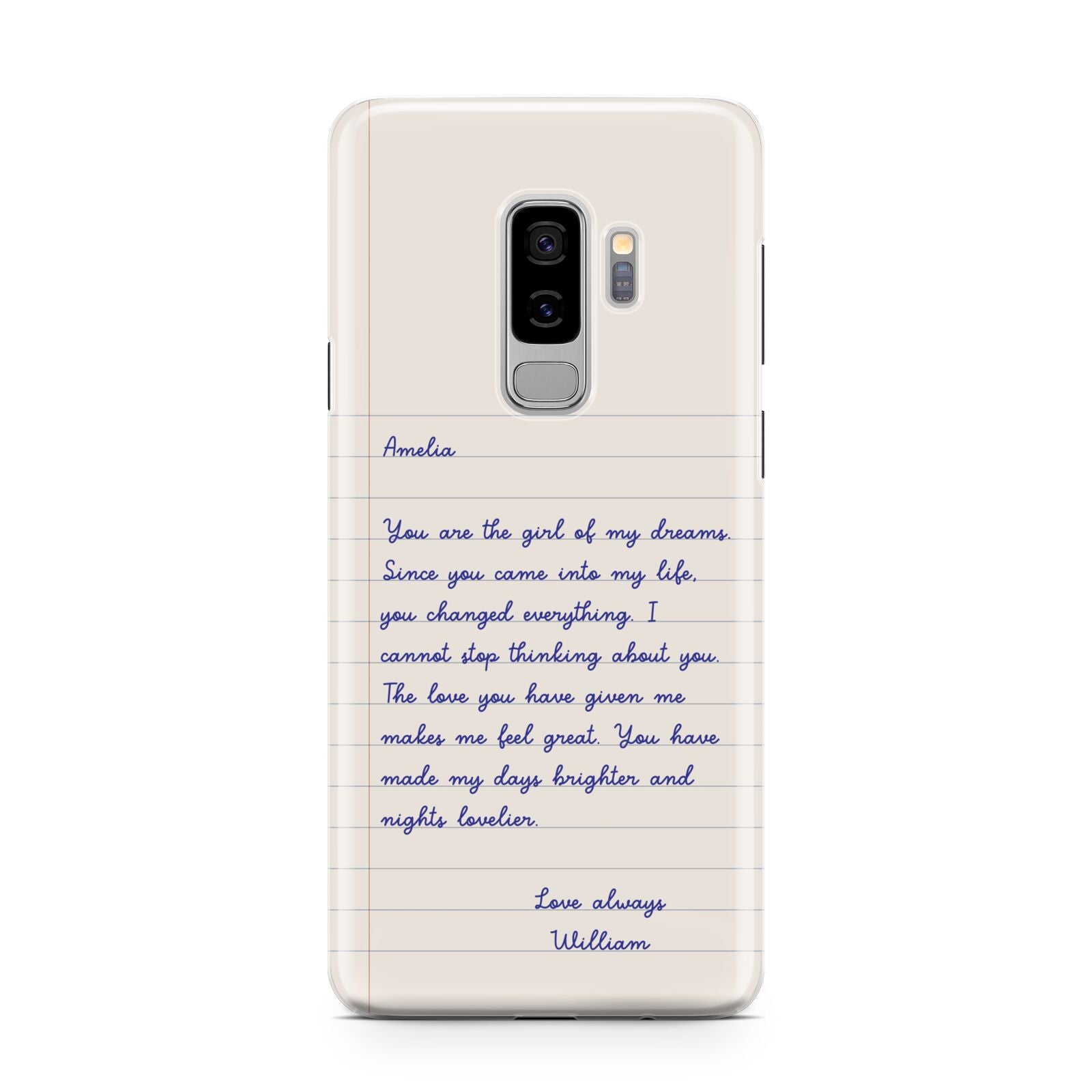 Personalised Love Letter Samsung Galaxy S9 Plus Case on Silver phone