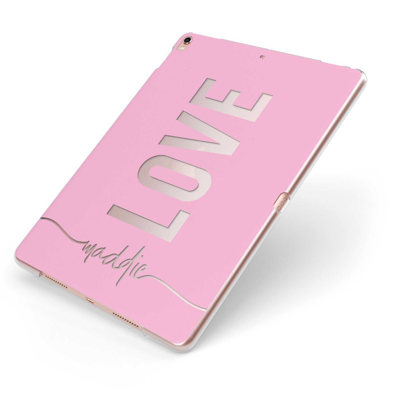 Personalised Love See Through Name Apple iPad Case on Rose Gold iPad Side View