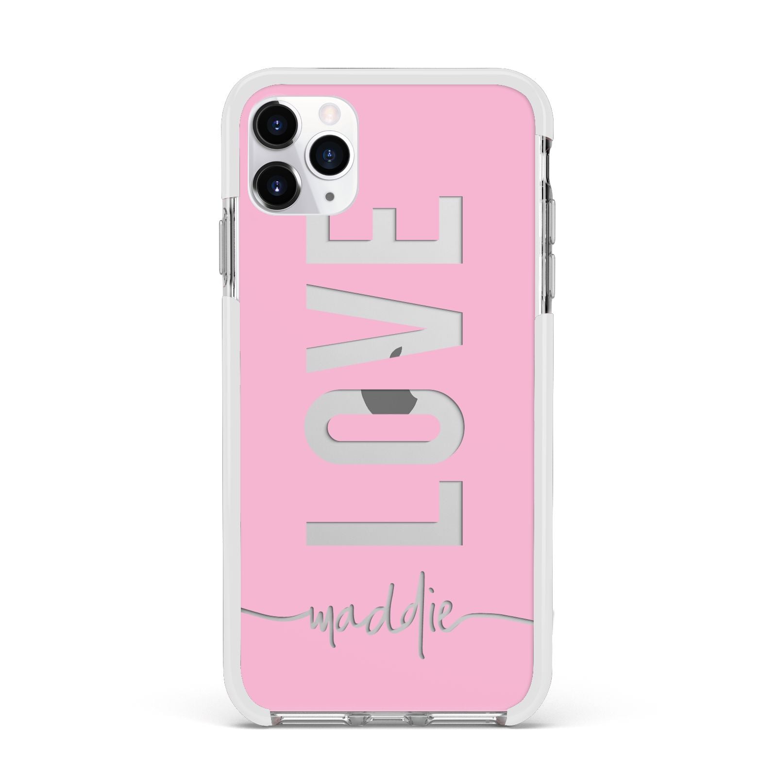 Personalised Love See Through Name Apple iPhone 11 Pro Max in Silver with White Impact Case