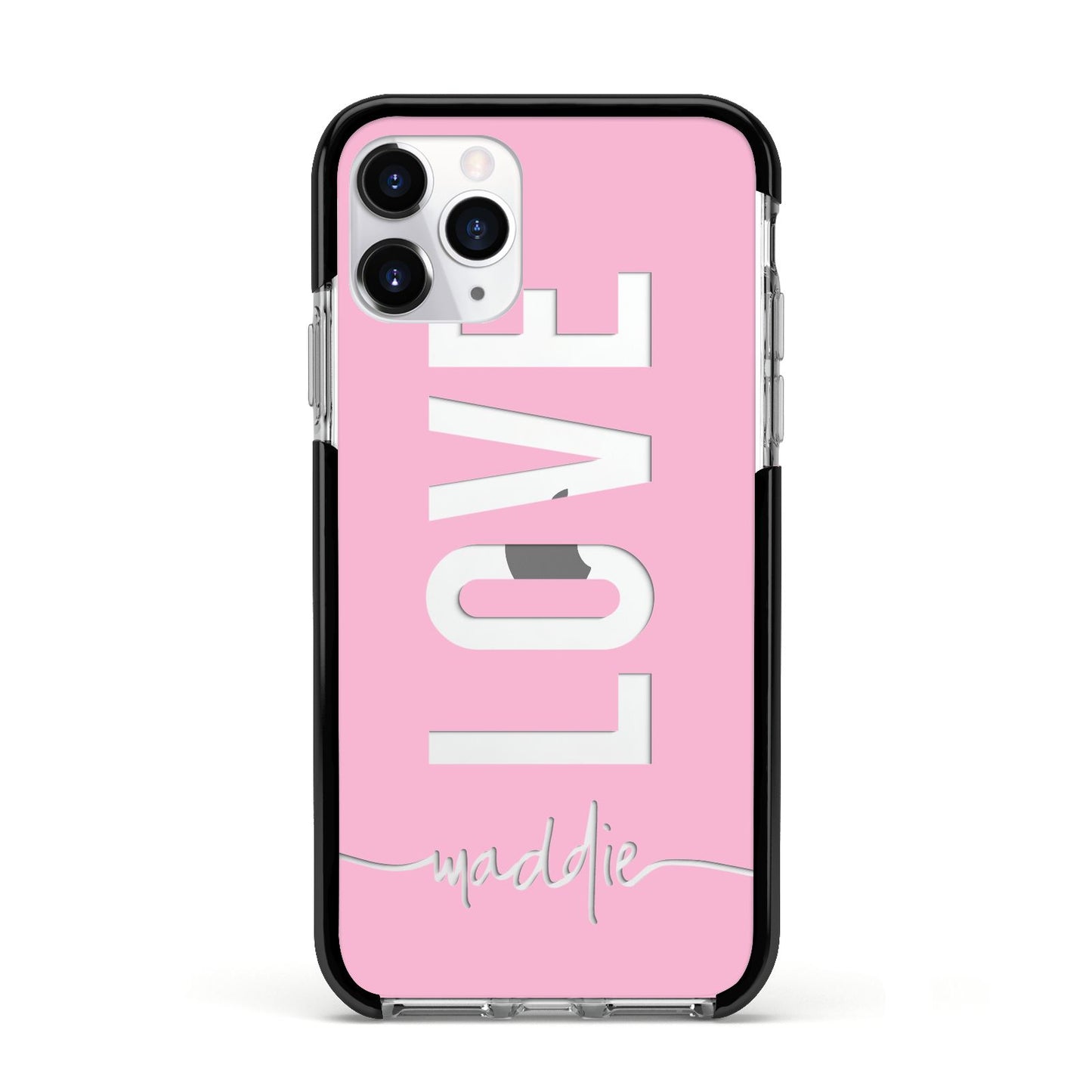 Personalised Love See Through Name Apple iPhone 11 Pro in Silver with Black Impact Case