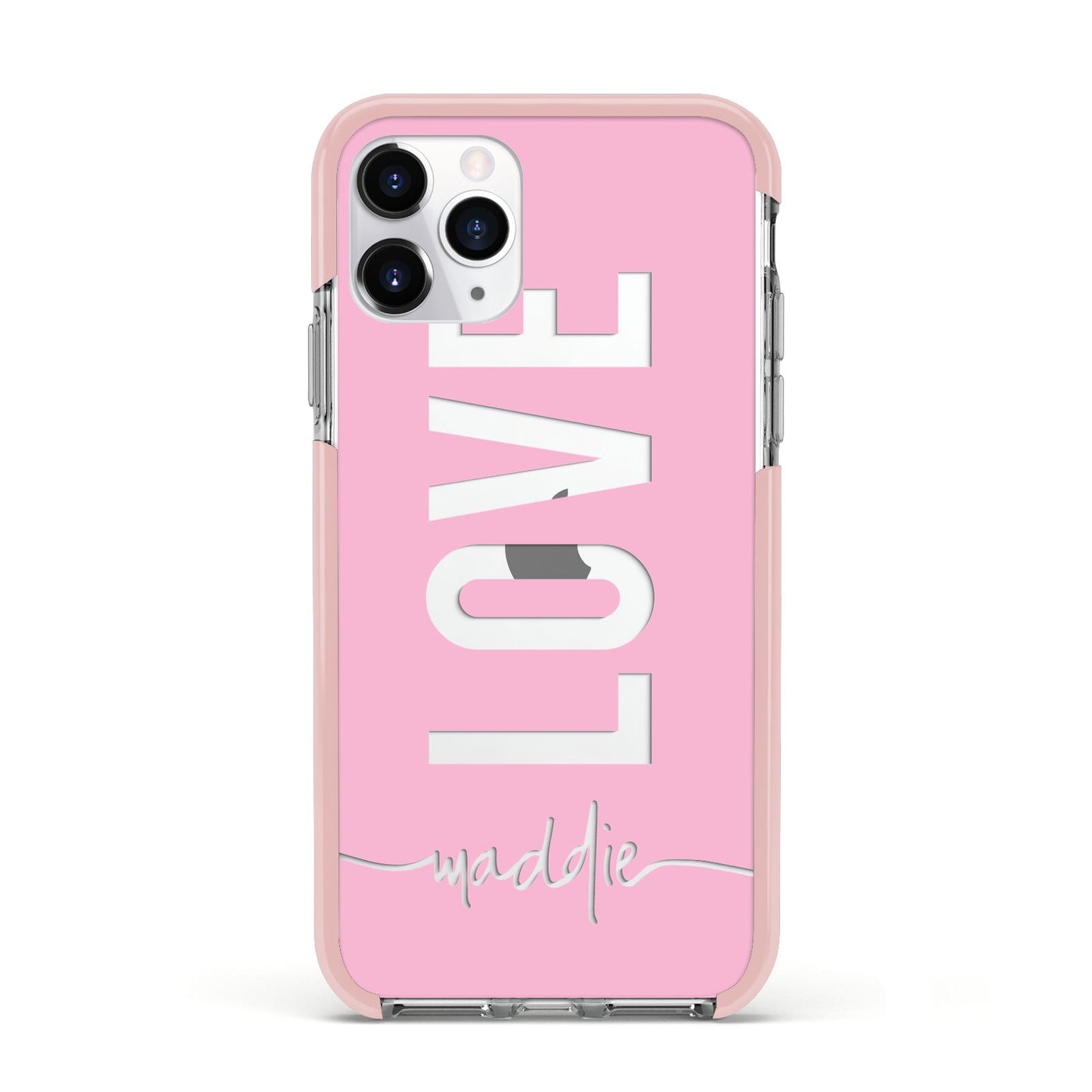 Personalised Love See Through Name Apple iPhone 11 Pro in Silver with Pink Impact Case