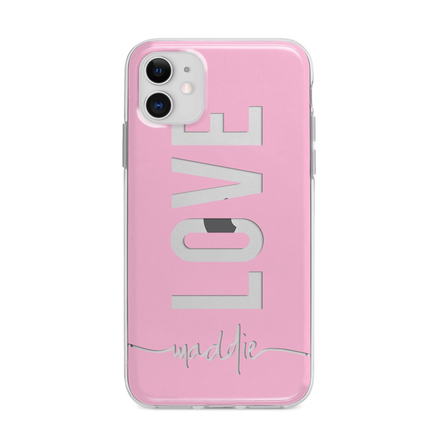 Personalised Love See Through Name Apple iPhone 11 in White with Bumper Case