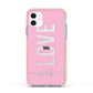 Personalised Love See Through Name Apple iPhone 11 in White with Pink Impact Case