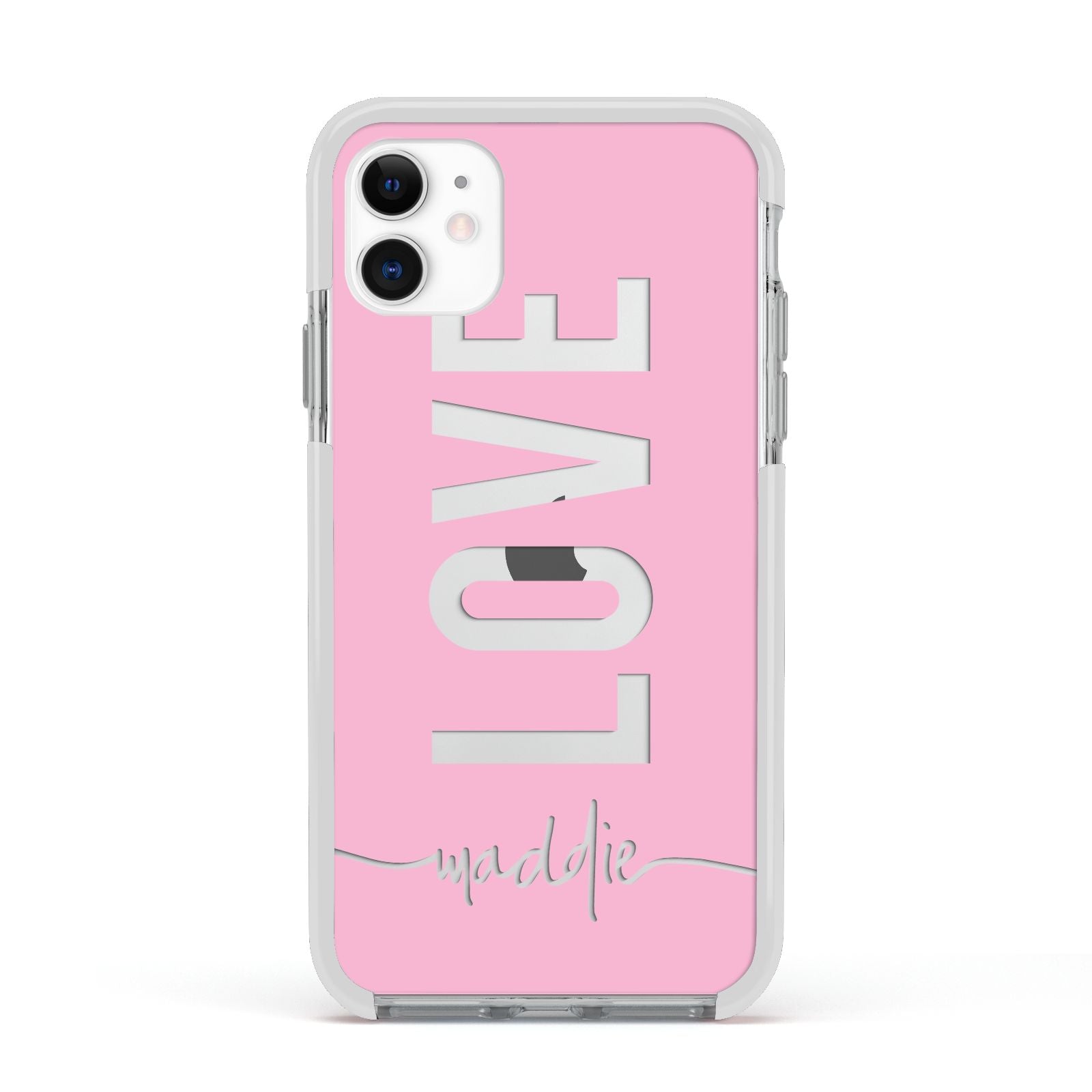Personalised Love See Through Name Apple iPhone 11 in White with White Impact Case