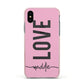 Personalised Love See Through Name Apple iPhone Xs Impact Case Pink Edge on Black Phone