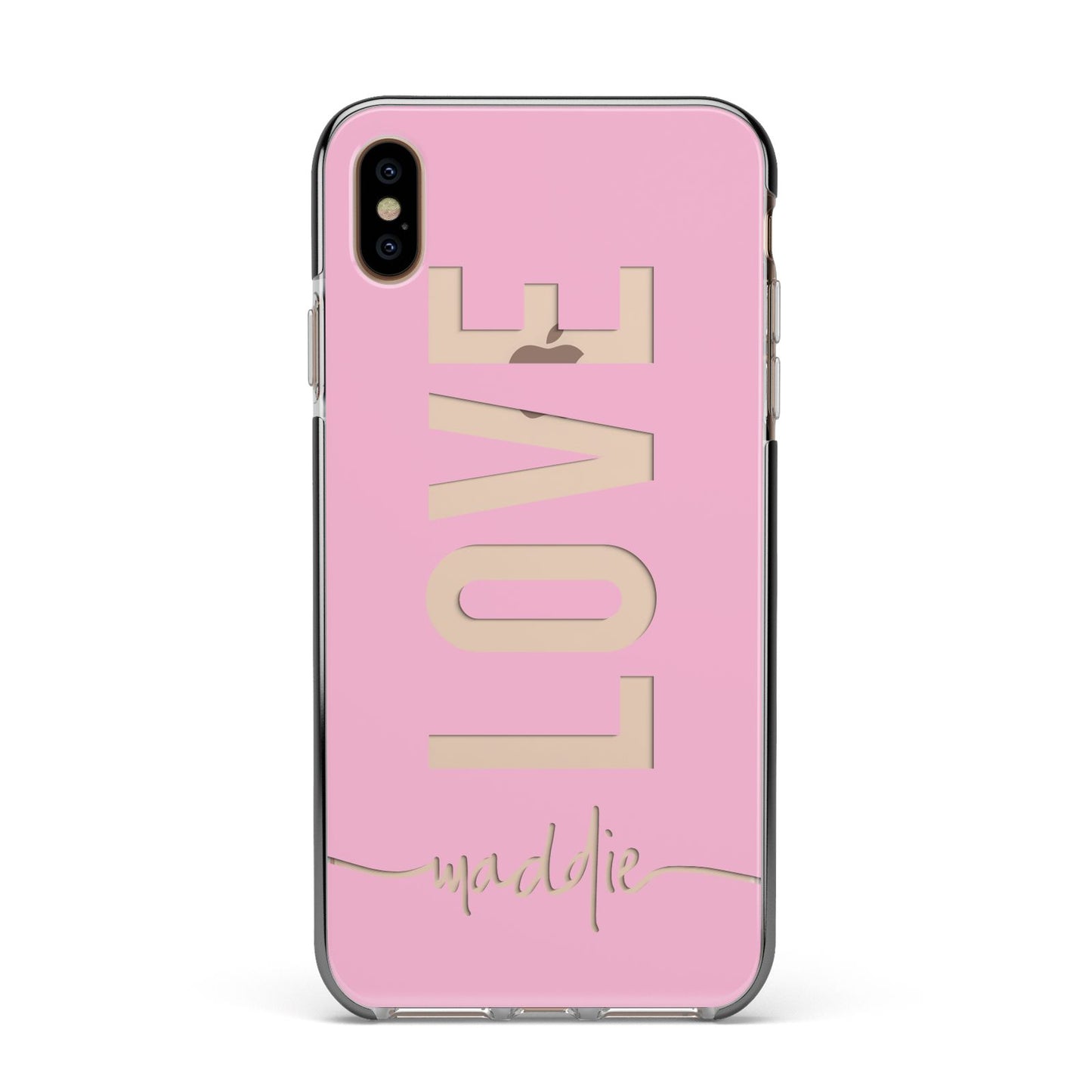 Personalised Love See Through Name Apple iPhone Xs Max Impact Case Black Edge on Gold Phone