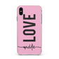 Personalised Love See Through Name Apple iPhone Xs Max Impact Case Pink Edge on Black Phone