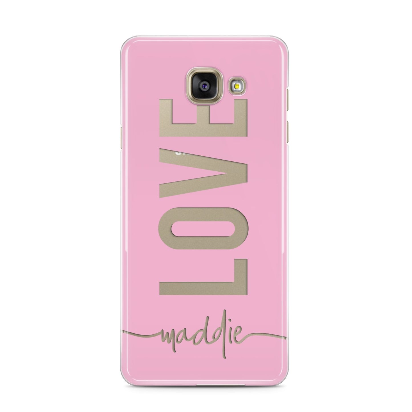 Personalised Love See Through Name Samsung Galaxy A3 2016 Case on gold phone