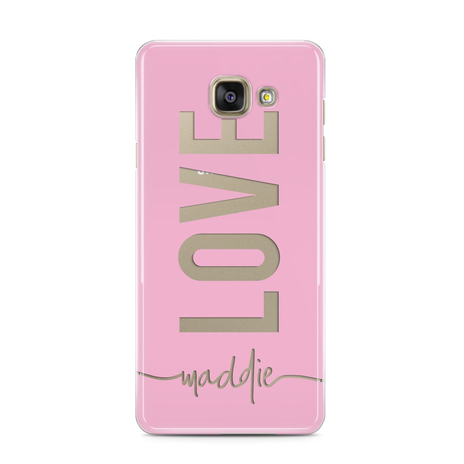 Personalised Love See Through Name Samsung Galaxy A3 2016 Case on gold phone